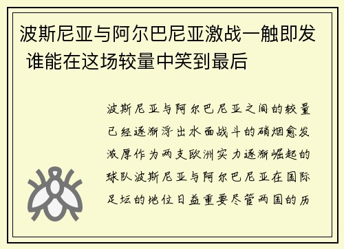 波斯尼亚与阿尔巴尼亚激战一触即发 谁能在这场较量中笑到最后